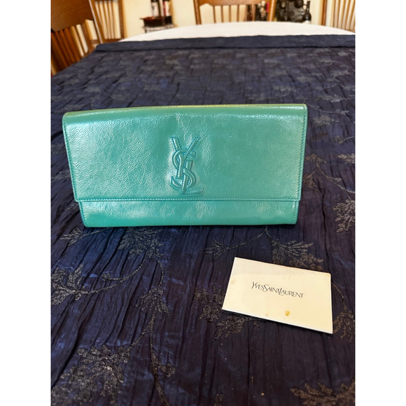 Yves Saint Laurent Green Patent Leather Clutch - Picture 4 of 12